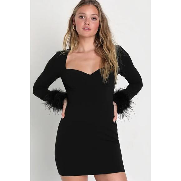 NWOT Lulus Iconic Spectacle Black Feather Bustier Backless Mini Dress Cut Out S - Picture 1 of 5